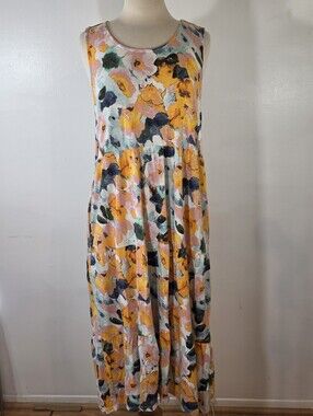 Denim&Co Beach Sleeveless Multicolor Floral Print Tiered Maxi Dress Medium
